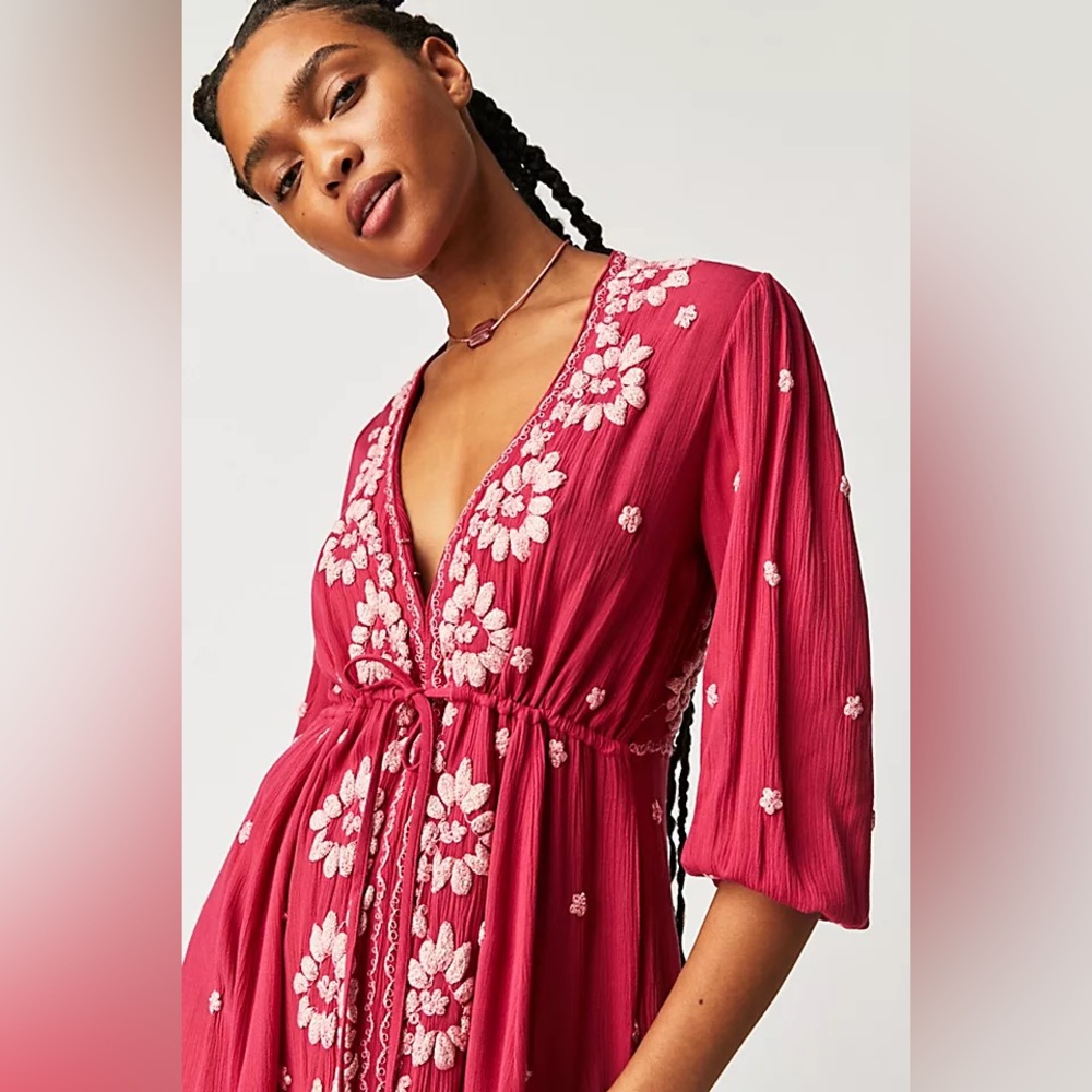 Rust colored Floral Embroidered Tunic by Free People